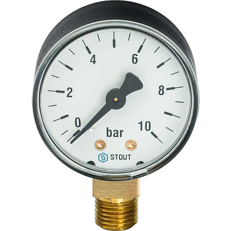 Манометр радиальный STOUT Ø50-1/4", 10 бар, вертикальное подключение