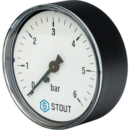 Манометр аксиальный STOUT Ø63-1/4", 6 бар, горизонтальное подключение