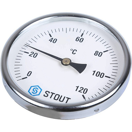 Термометр биметаллический погружной STOUT Ø80-1/2", гильза 100 мм, +120°C