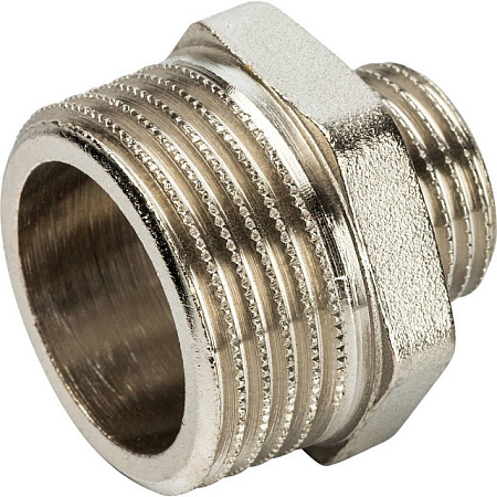 Ниппель переходной резьбовой латунный STOUT никель 1"x1/2" Н
