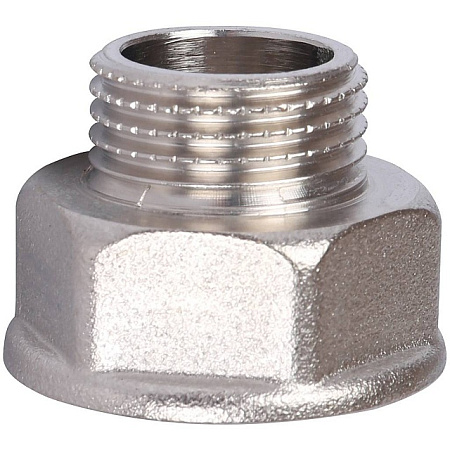 Удлинитель шестигранный резьбовой латунный STOUT никель 1/2"x3/4" ВН