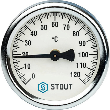 Термометр биметаллический накладной STOUT Ø63-1/2", +120°C
