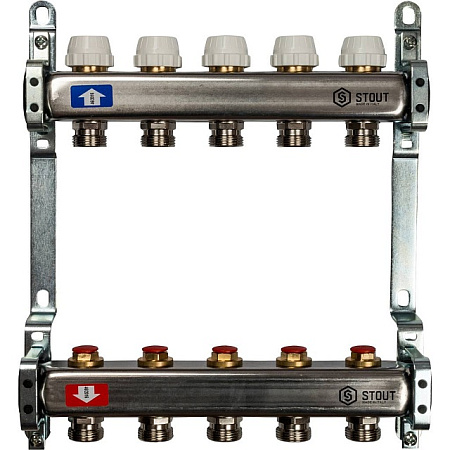 Коллекторная группа STOUT нержавейка 1"x3/4" EK -5 выходов, без расходомеров