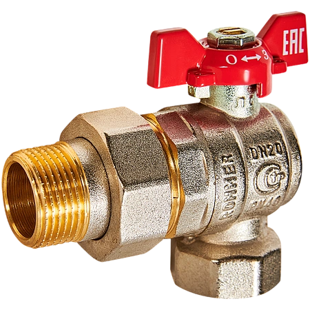 Кран шаровой с американкой угловой ROMMER бабочка 3/4" ВН NEW