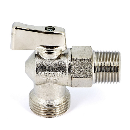 Кран шаровой потребительный угловой UNI-FITT бабочка 1/2"х3/4" НН, для стиральных машин, хром