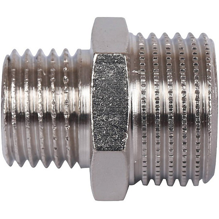 Ниппель переходной резьбовой латунный STOUT никель 3/8"x1/4" Н