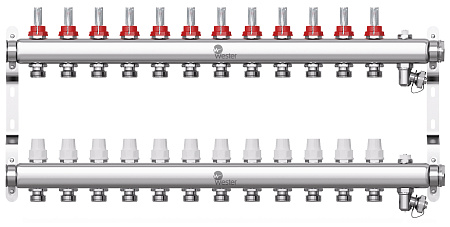 Коллекторная группа WESTER W902.12 нержавейка 1"x3/4" EK -12 выходов, с расходомерами