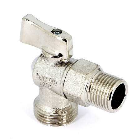 Кран шаровой потребительный угловой UNI-FITT бабочка 1/2"х3/4" НН, для стиральных машин, хром