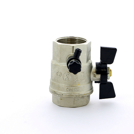 Кран шаровой BUGATTI OREGON 332 бабочка 11/4" ВВ, с дренажем и воздухоотводчиком