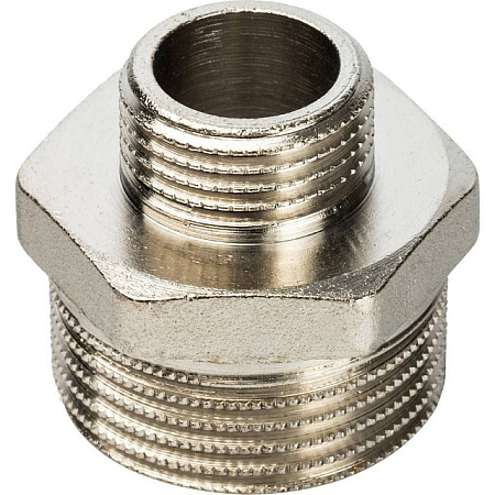 Ниппель переходной резьбовой латунный STOUT никель 1"x1/2" Н