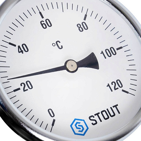 Термометр биметаллический погружной STOUT Ø80-1/2", гильза 100 мм, +120°C