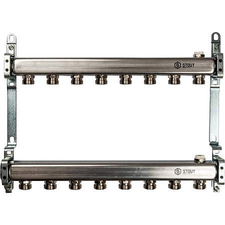 Коллекторная группа STOUT нержавейка 1"x3/4" EK -8 выходов, радиаторной разводки (без запорки)