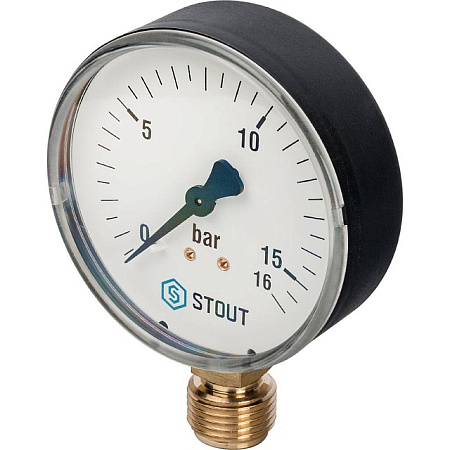 Манометр радиальный STOUT Ø80-1/2", 16 бар, вертикальное подключение