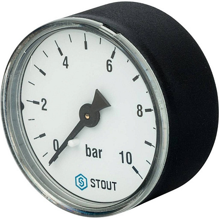 Манометр аксиальный STOUT Ø50-1/4", 10 бар, горизонтальное подключение