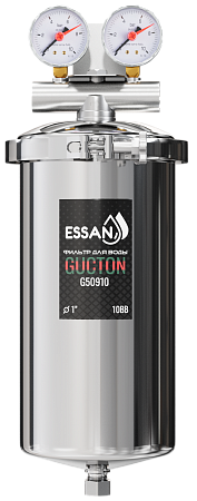 Корпус-колба фильтра из нержавейки ESSAN GUCTON горячая и холодная вода 10BB, 1" В,под 2 манометра