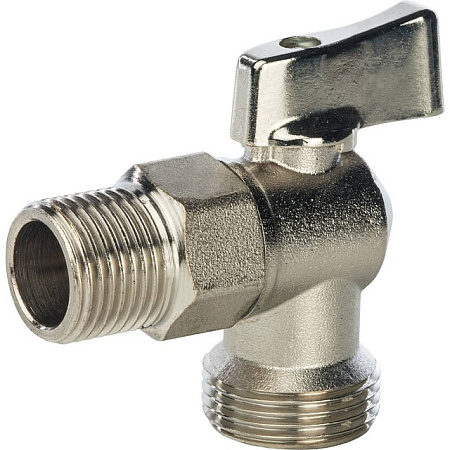 Кран шаровой потребительный угловой STOUT для стираных машин 1/2"х3/4" НН, никель