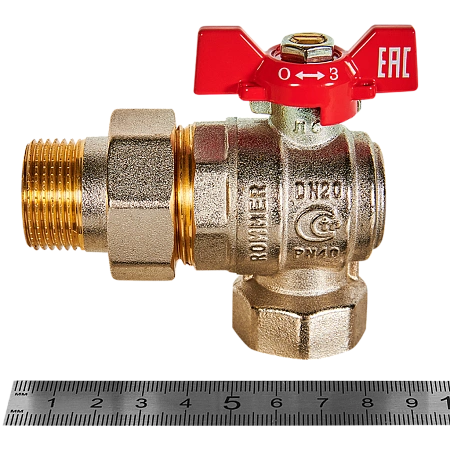 Кран шаровой с американкой угловой ROMMER бабочка 3/4" ВН NEW