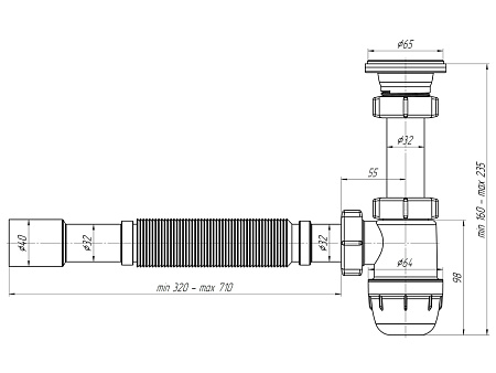 Сифон для умывальника пластиковый АНИПЛАСТ ЮНГ BM1015 11/4"х32 с гибкой трубой 32х32/40