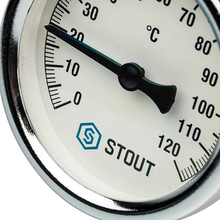 Термометр биметаллический погружной STOUT Ø63-1/2", гильза 75 мм, +120°C