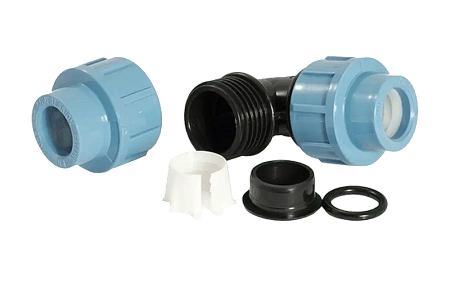 ПНД Уголок соединительный компрессионный UNIPUMP пластиковый Ø32х32-90°
