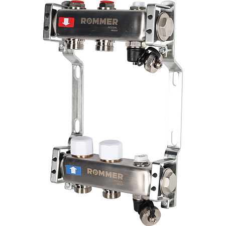 Коллекторная группа ROMMER RMS-3201 нержавейка 1"x3/4" EK -2 выходов, без расходомеров,с клапаном