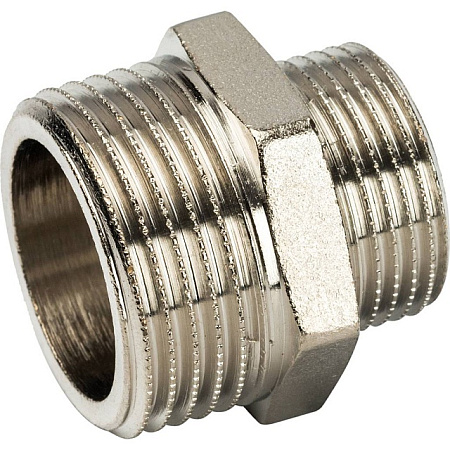 Ниппель переходной резьбовой латунный STOUT никель 1"x3/4" Н