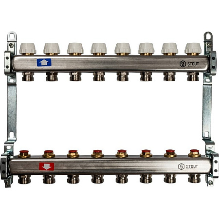 Коллекторная группа STOUT нержавейка 1"x3/4" EK -8 выходов, без расходомеров