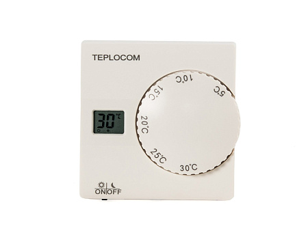 Термостат комнатный TEPLOCOM TS-2AA/8A, проводной, реле 250В, 8А БАСТИОН