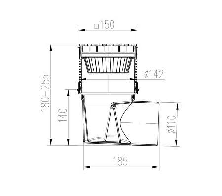 Канализационный трап с боковым сливом MCH D110 решетка чугун 150x150 (324SLi)