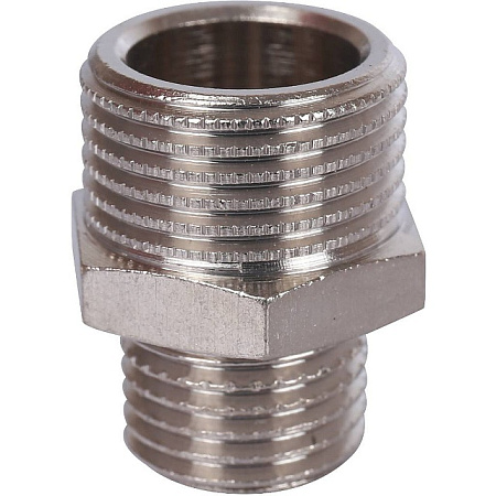 Ниппель переходной резьбовой латунный STOUT никель 3/8"x1/4" Н