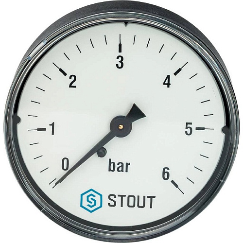 Манометр аксиальный STOUT Ø63-1/4&amp;quot;, 6 бар, горизонтальное подключение