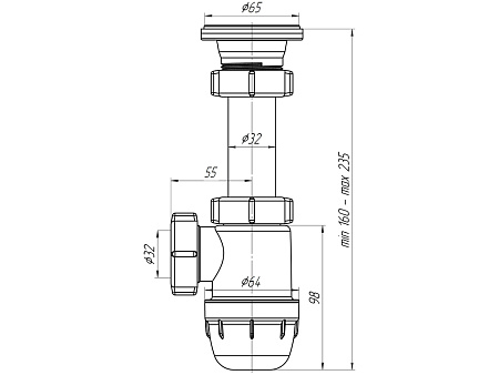 Сифон для умывальника пластиковый АНИПЛАСТ ЮНГ BM1000 11/4"х32