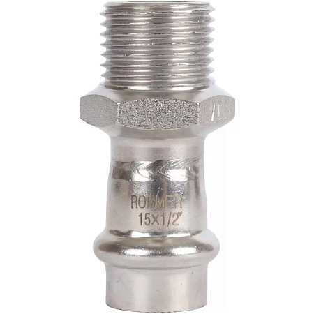 Переходник ВПр-НР, 15х1/2, из нержавеющей стали прессовой ROMMER