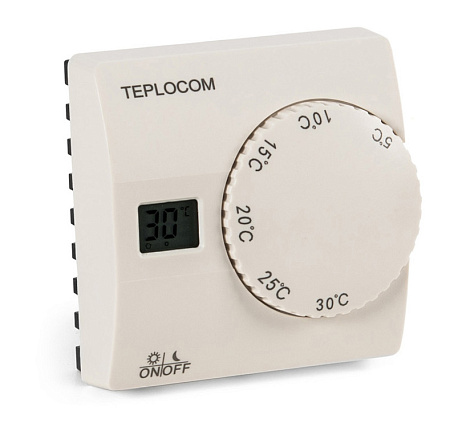 Термостат комнатный TEPLOCOM TS-2AA/8A, проводной, реле 250В, 8А БАСТИОН