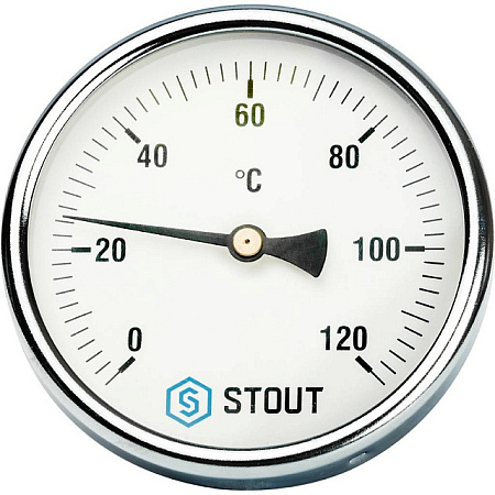 Термометр биметаллический погружной STOUT Ø100-1/2", гильза 50 мм, +120°C