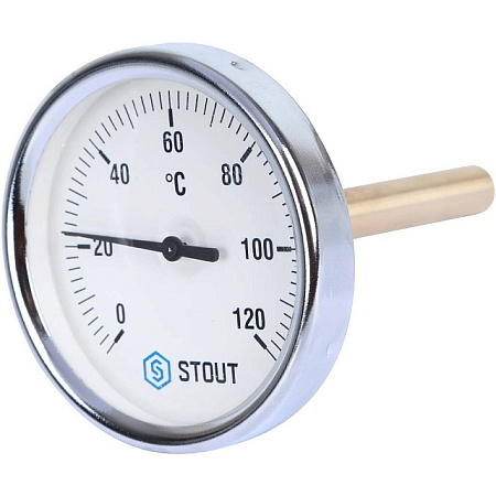 Термометр биметаллический погружной STOUT Ø80-1/2", гильза 100 мм, +120°C