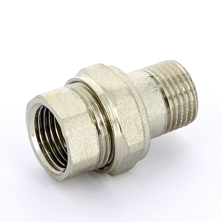 Американка ПРЯМАЯ резьбовая латунная UNI-FITT никель 1/2" ВН, с прокладкой O-RING