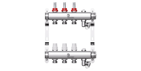 Коллекторная группа WESTER W902.3 нержавейка 1"x3/4" EK -3 выхода, с расходомерами
