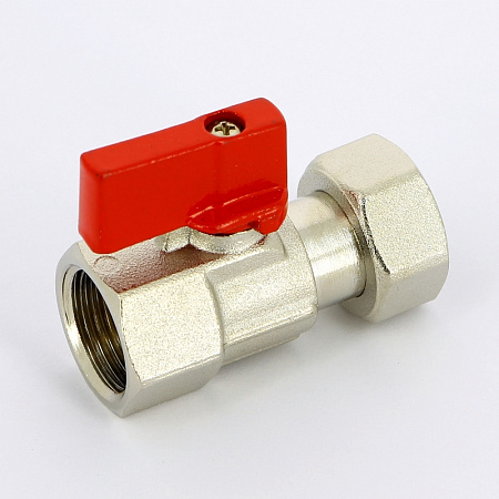Кран шаровой мини UNI-FITT 1/2" ВВ с накидной гайкой флажок красный металл