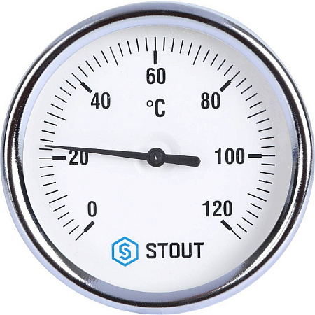 Термометр биметаллический погружной STOUT Ø80-1/2", гильза 100 мм, +120°C
