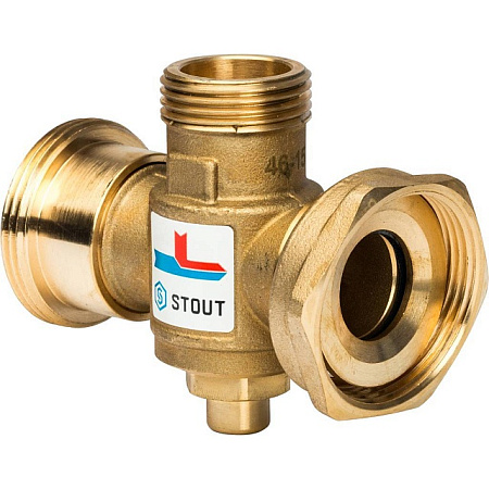 Клапан трехходовой термостатический смесительный STOUT 11/2" Н-11/2" В-1" В (70°С)