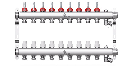Коллекторная группа WESTER W902.9 нержавейка 1"x3/4" EK -9 выходов, с расходомерами
