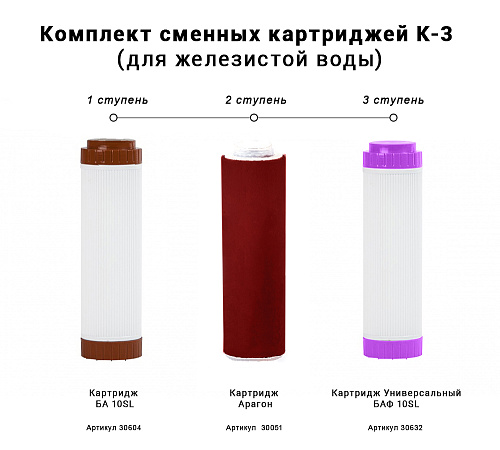 Комплект сменных картриджей ГЕЙЗЕР К-3 БА+АРАГОН+БАФ+муфта Б