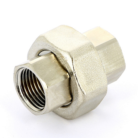 Американка ПРЯМАЯ резьбовая латунная UNI-FITT никель 1/2" В, с прокладкой O-RING