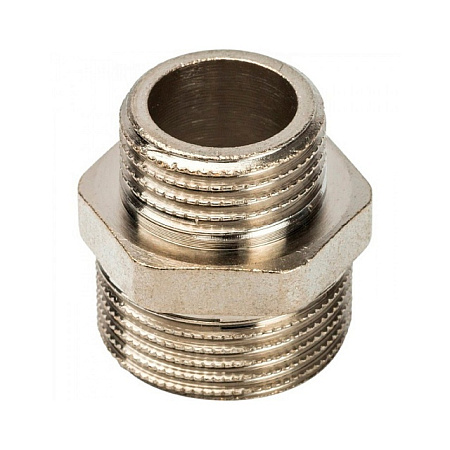 Ниппель переходной резьбовой латунный STOUT никель 4"x3" Н