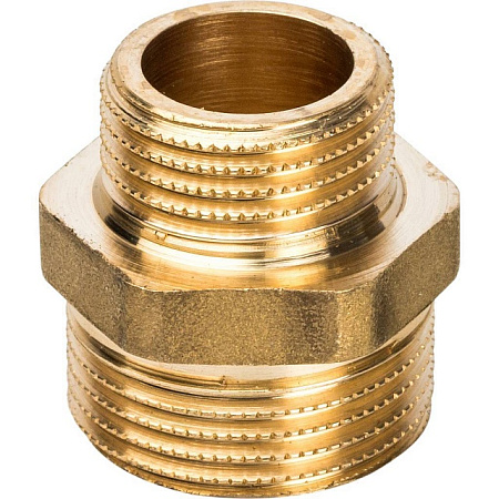 Ниппель переходной резьбовой латунный STOUT без покрытия 3/4"x1/2" Н