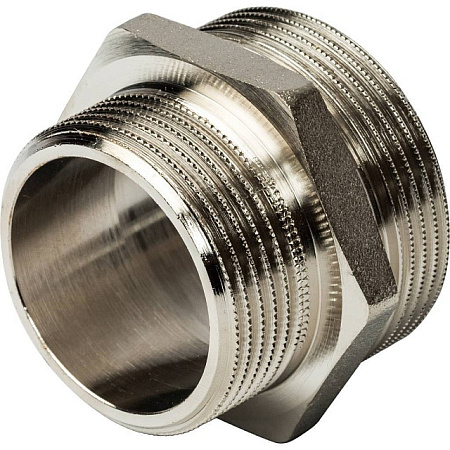 Ниппель переходной резьбовой латунный STOUT никель 11/2"x11/4" Н