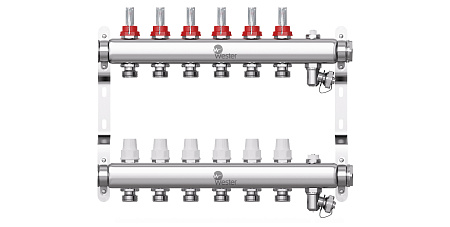 Коллекторная группа WESTER W902.6 нержавейка 1"x3/4" EK -6 выходов, с расходомерами