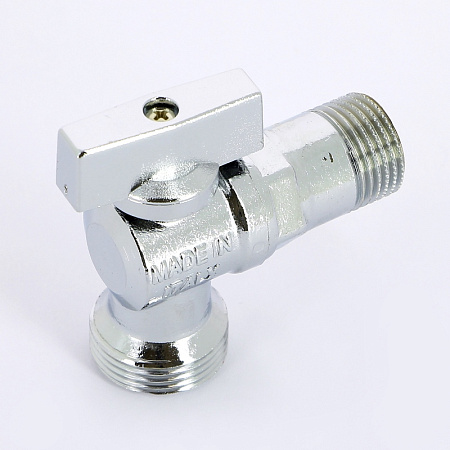 Кран шаровой потребительный угловой UNI-FITT бабочка 1/2"х3/4" НН, для стиральных и посуд машин,хром