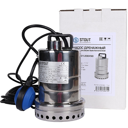 Насос дренажный STOUT SPD-0001-200450 с поплавком (кабель 10 м, 230V, Q=175 л/мин, H=10 м)
